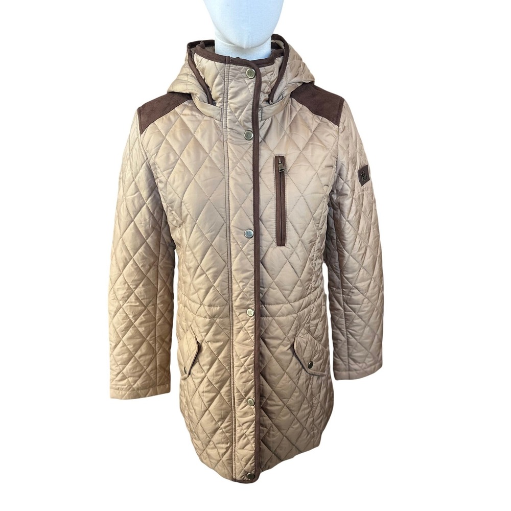 Lauren Ralph Lauren NWOT SZ S/P Quilted‎ Hooded Anorak puffer jacket Beige Barn